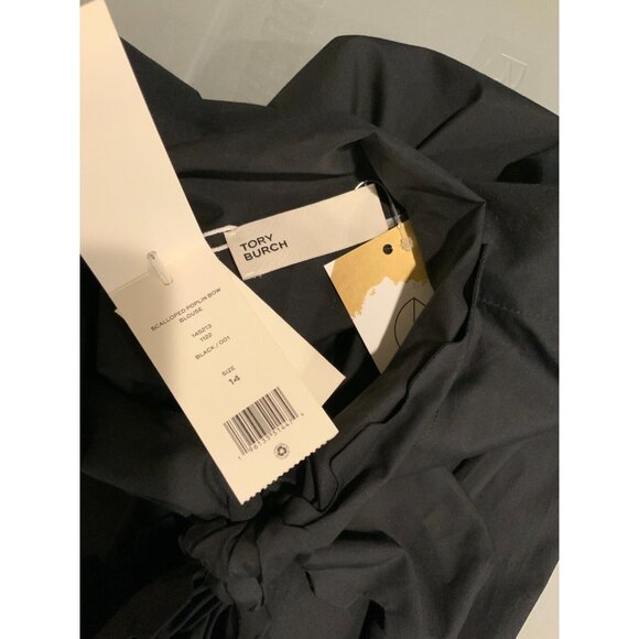 Tory Burch Black Scalloped Poplin  Bow Blouse Size 14 NWT Tie-Neck Preppy $498 - Picture 8 of 8